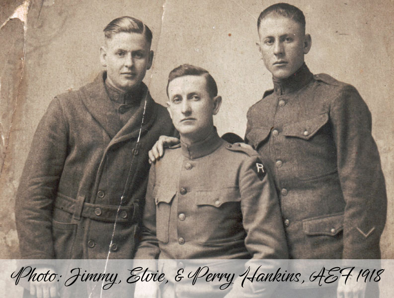 Photo: Jimmy, Elvie, & Perry Hankins, AEF 1918